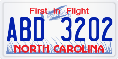NC license plate ABD3202