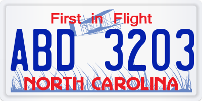 NC license plate ABD3203