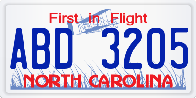 NC license plate ABD3205