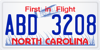 NC license plate ABD3208
