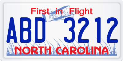 NC license plate ABD3212