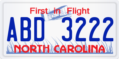 NC license plate ABD3222