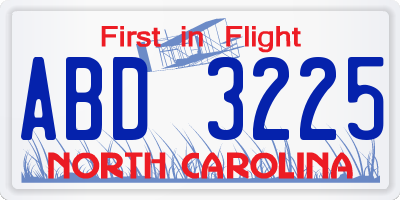 NC license plate ABD3225