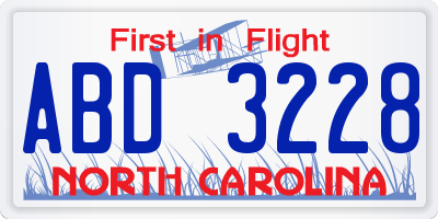 NC license plate ABD3228