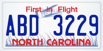 NC license plate ABD3229