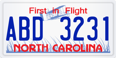NC license plate ABD3231