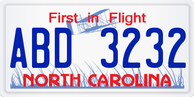 NC license plate ABD3232