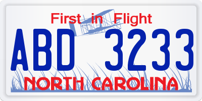 NC license plate ABD3233