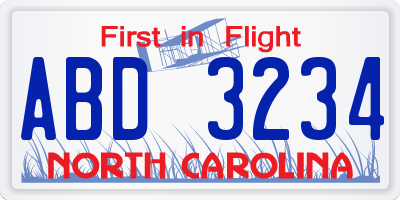 NC license plate ABD3234