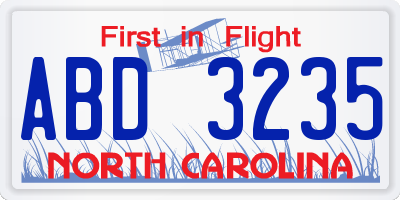 NC license plate ABD3235