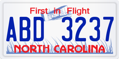 NC license plate ABD3237
