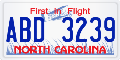 NC license plate ABD3239