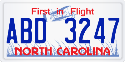 NC license plate ABD3247
