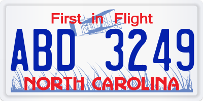 NC license plate ABD3249