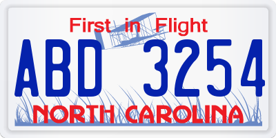 NC license plate ABD3254