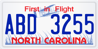 NC license plate ABD3255