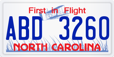 NC license plate ABD3260