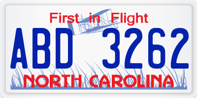 NC license plate ABD3262