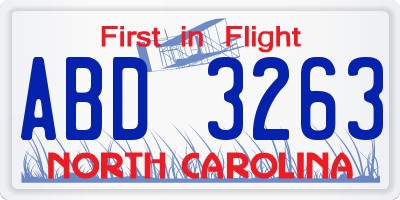 NC license plate ABD3263