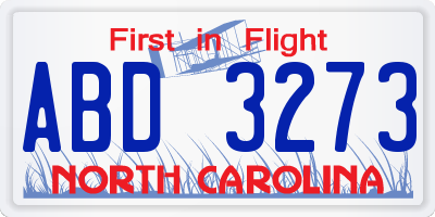 NC license plate ABD3273
