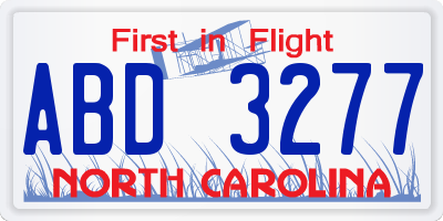 NC license plate ABD3277
