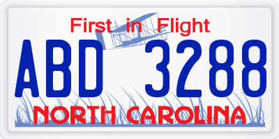 NC license plate ABD3288