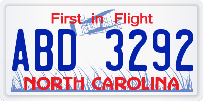 NC license plate ABD3292