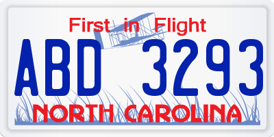 NC license plate ABD3293