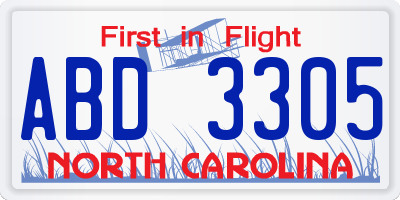 NC license plate ABD3305