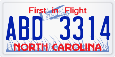 NC license plate ABD3314
