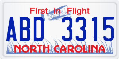 NC license plate ABD3315
