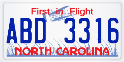 NC license plate ABD3316