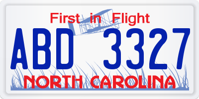 NC license plate ABD3327