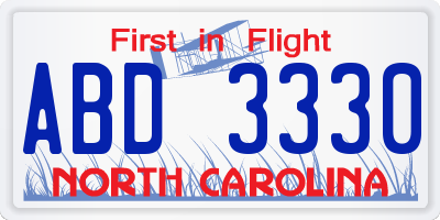 NC license plate ABD3330