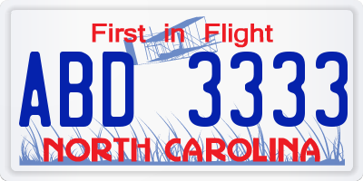 NC license plate ABD3333