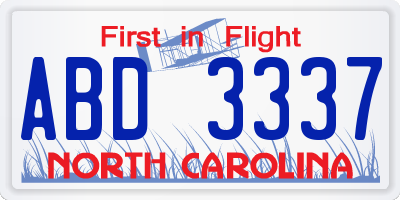 NC license plate ABD3337