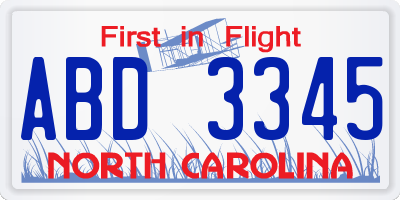 NC license plate ABD3345