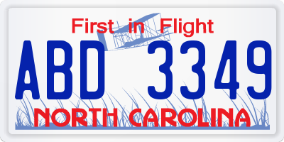 NC license plate ABD3349