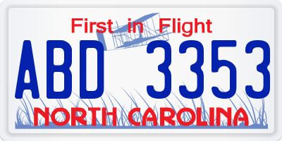 NC license plate ABD3353