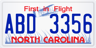 NC license plate ABD3356