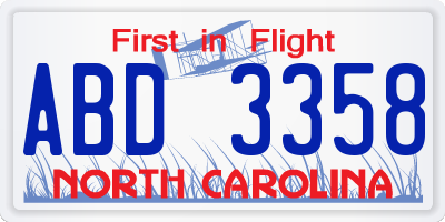 NC license plate ABD3358