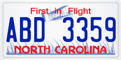 NC license plate ABD3359