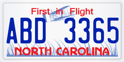 NC license plate ABD3365