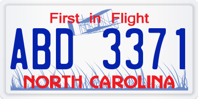 NC license plate ABD3371