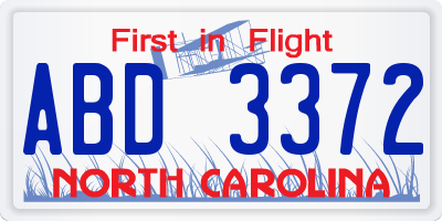 NC license plate ABD3372