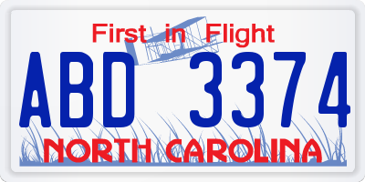 NC license plate ABD3374