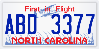 NC license plate ABD3377