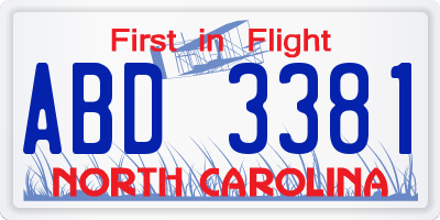 NC license plate ABD3381