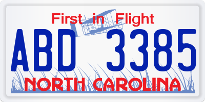 NC license plate ABD3385