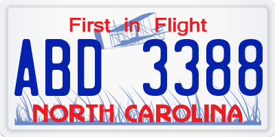 NC license plate ABD3388